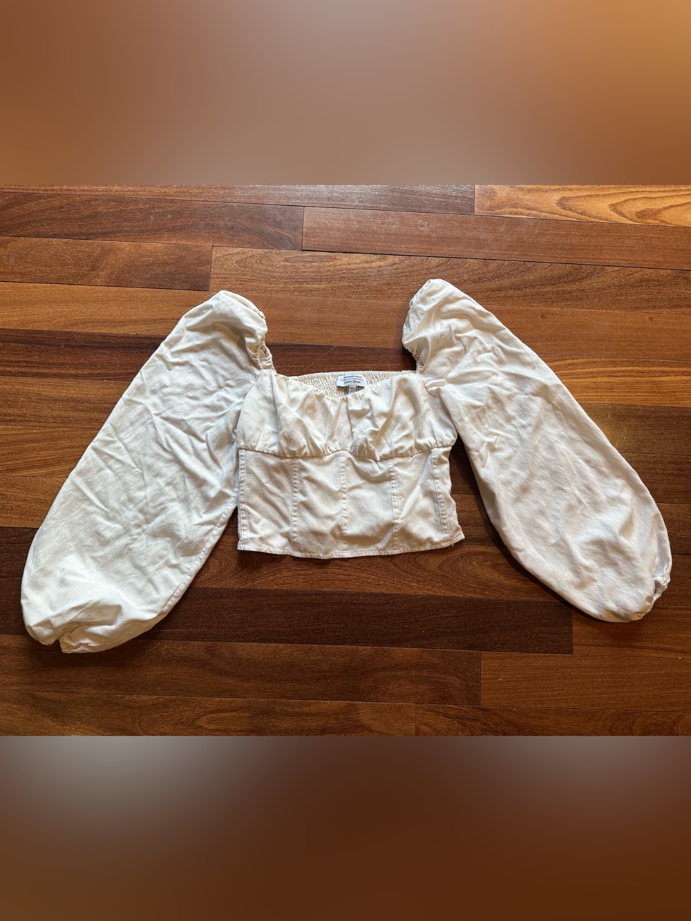 & Other Stories Cream Smocked Knit Crop Top